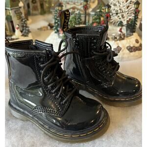 Dr. Martens Youth 1460 Combat Boots Black Patent Lamper Girls/Boys Size 7 US